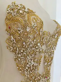 Zlaté francouzské Korálky Nášivka Crystal Živůtek Patch Těžké Korálky Nášivka Pro Couture WK201203