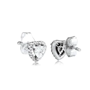 Zvýšený Srdeční Náušnice pro Ženy Jasné CZ Originální 925 Sterling Silver Náušnice Šperky Vydláždit Srdce Kámen Dívky Náušnice