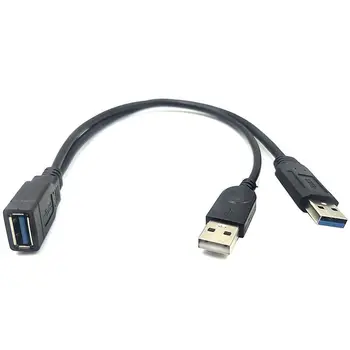 Černá USB 3.0 Samice na Dual USB Samec Extra Power Data Y Prodlužovací Kabel pro 2,5 palcový Mobilní Pevný Disk