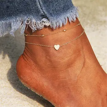 Český Vrstvené Srdce Šperku dámský Náramek 2021 Letní Plážové Ponožky Na Nohu Kotník Náramky Pro Ženy Nohu Řetěz Dárky