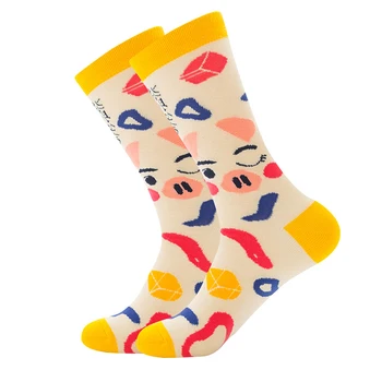 Šťastný Dámské Ponožky Unisex Prase Kostkované Žralok Králík Retro Design Muži Harajuku Skateboard Žena Muž Bavlna Roztomilý Legrační Ponožky