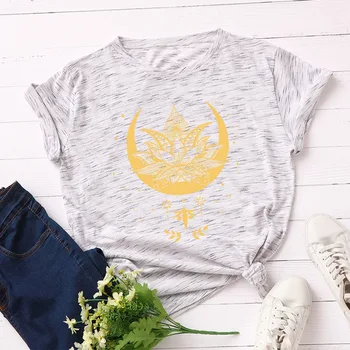 Ženy Krátký Rukáv Bavlna T-Košile Graphic Tees Letní Tričko Topy pro Ženy Volné Nadrozměrné Tee Oblečení Galaxy Lotosové Květy