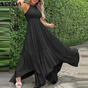 Ženy Letní Šaty 2021 - Casual Loose Sexy bez Rukávů Večerní Párty s hlubokým Výstřihem Maxi Šaty Femme Plášť Vestidos S-