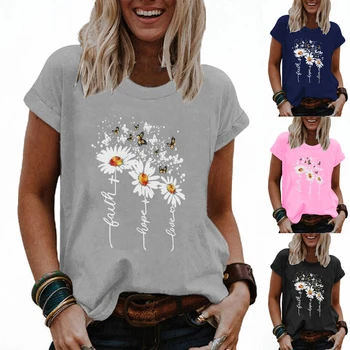 Ženy Ležérní Kolem Krku Plus Velikost T-Shirt Volné Halenky Tištěné kolem Krku s Krátkým rukávem Tričko Topy