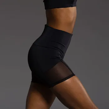 Ženy Černé Boční Mesh Šití Vysokým Pasem Jóga Šortky Koleno Délka Krátké Legíny Fitness Krátké Kalhoty spodenki fitness A20