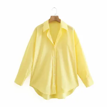Ženy, žluté, růžové dlouhý rukáv popelín košile vintage plus velikosti hming-styl za ženy 2021 sheining vadiming halenka tričko LKD2181
