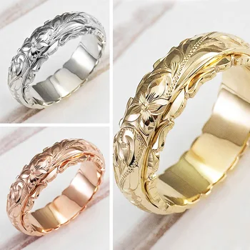 Žluté Zlato Zavěšené Vyřezávané Růže Květ Prsten pro ženy a muže kroužky zlaté 14 k Dámské šperky prsteny, Výročí Svatby 2021