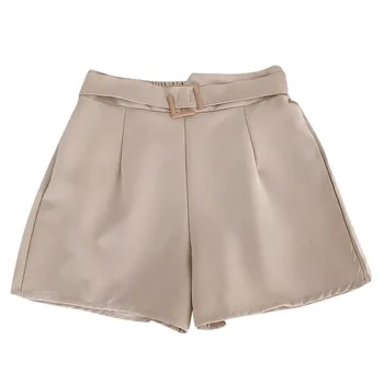 2021 Krátké kalhoty Oblek High-pasu Ženy Lady Solidní Vysokým Pasem, Ležérní Krátké Kalhoty Šifon Rovné Kalhoty