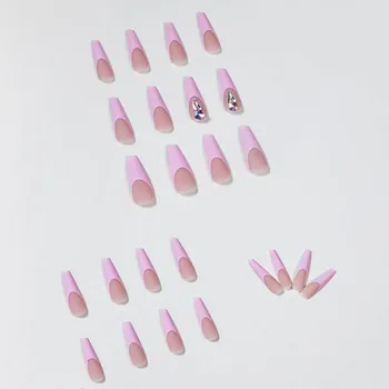 24ks falešné nehty s lepidlem navržen Peach Pink French plum blossom vrták kapka vody Balet umělých nehtů Formy pro prodloužení nehtů