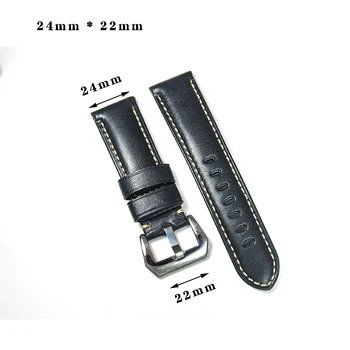24mm Černá Vintage, Telecí Kůže Vysoké Qualty Pravé Kůže Watchband Hodinky Popruh