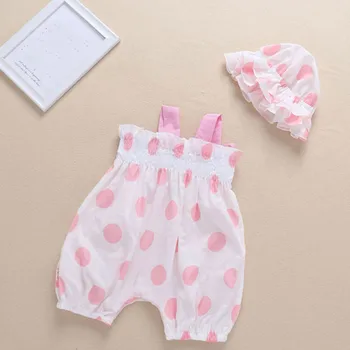 3 M-24M Novorozence Baby Girl Oblečení Pásky Dot Print Luk Romper bez Rukávů Topy Sunsuit Klobouk Letní Oblečení, Dětské Oblečení#2
