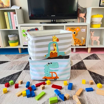 Baby Hračky Organizátor Box Plátno Koš, Špinavé Oblečení Kbelík Skladování Taška Na Prádlo Roztomilý Kreslený Lev Žirafa Koš Pro Děti