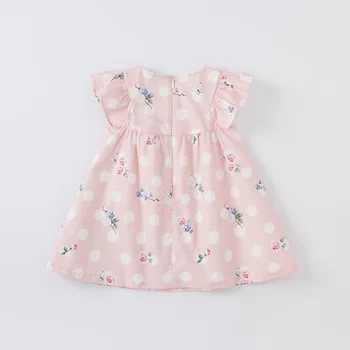 DB16863 dave bella letní holčička je roztomilý luk tečky květinové tisk šaty děti módní party šaty děti, kojence lolita oblečení