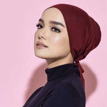 Elastické tie zpět Muslimské ženy elastické tie zpět jersey hidžáb čepice z měkké bavlny turban hlavu zabalit kapota islámský Arabský šátek