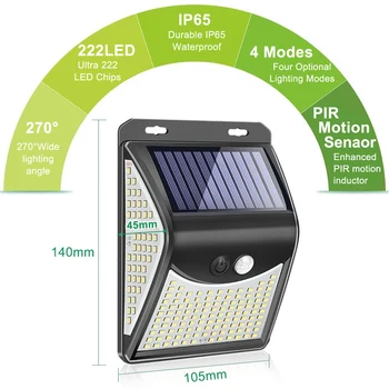 Goodland 222 100 LED Solární Světlo Venkovní Solární Lampa s Pohybovým Senzorem Solární Sluneční světlo Reflektorů pro Zahradní Dekorace