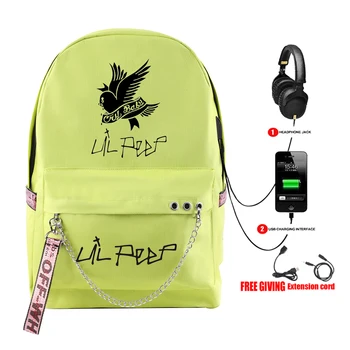 Klasický Kreativní Rap Lil Peep batoh Usb Dobíjecí Aktovka Student Nepromokavé Plátno Cestovní Taška Tisk Dospívající Dívky taška