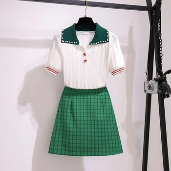 Korejské 2 ks sukně sady letní Sladké pletené topy a sukně 2 ks nastaví dámské oblečení dva kusy oblečení 2021 vyhovuje