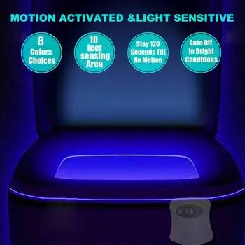LED Wc Mísa Světlo 8 Režim Tělo Snímání Automatické Led Pohybu Snímače Noční Lampa Koupelně Světlo Vodotěsné Podsvícení Pro Wc