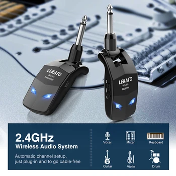 LEKATO 2.4 GHz Kytarový Bezdrátový Systém, Vysílač, Přijímač Wireless Guitar Bass Systém Postaven-V Dobíjecí Kytaru Vysílač