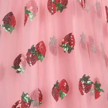 Letní Dámské Módní Ok Puff rukáv Krátký Rukáv V-neck Strawberry Print Dlouhé Volné Šaty Ženy Ležérní Puff šaty F4