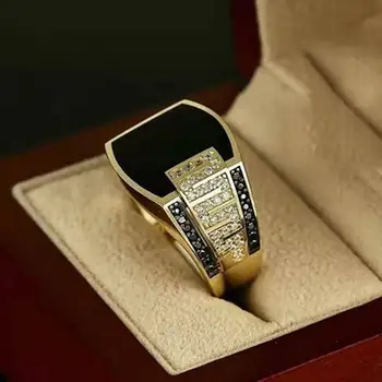Luxusní Moderní Styl Black Crystal Pánské Prsten Vintage Nepravidelné Pánské snubní Prsten Vykládaný AAA Zirkon Luxusní Značky Prsteny