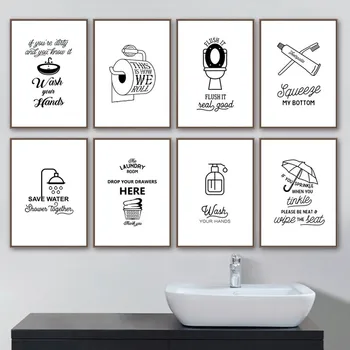 Malířské plátno Pro Koupelnu Pravidla Umění Zdi Vtipné Koupelna Dekorace Otisky Toaleta Humor Obrázky pro Koupelny Domů Decor