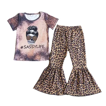Móda, Děti, Krátký Rukáv Oblečení Roztomilý Kreslený Tisk Horní A Leopard Beller Kalhoty 2Pieces Sada Pro Batole Dívky
