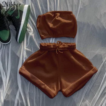 Nibber Základní Tepláky 2 dvoudílné Sady Pro Ženy Oblečení Tričko Crop Top+šortky Velkoobchodní Příležitostné Letní Sportovní Obleky