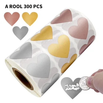 Nové exploze modely vlastní role ve tvaru srdce-ve tvaru poškrábaný rose gold nálepka label 300 ks/role