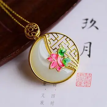 Nové stříbrné s přírodními a Tian Baiyu lotus lotus Přívěsek Náhrdelník Čínském stylu retro malé skupiny design ženy značky šperky