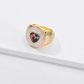 Nový Design Barevné Křišťálové Srdce Smalt Prsteny pro Ženy Módní Robustní Croissant Zlatý Prsten Milence Pár Zásnubní Šperky