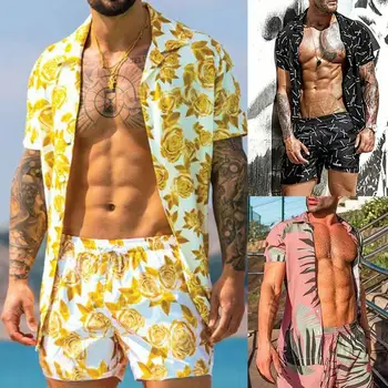 Pánské Nastavit Krátký Rukáv Havajské Košili A Šortky Příležitostné Letní Květinové Tričko Beach dvoudílný Oblek 2021 Nové Módní Muži Sady M-3XL