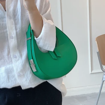 Půl Měsíce Malé Podpaží taška 2021 Letní Nové PU Kůže Ženy Značkové Kabelky Plná barva Rameno Messenger Bag Kabelky