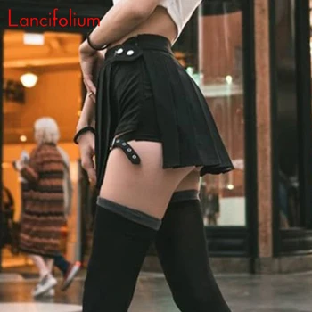 Sexy Gothic Ženy Mini Sukně Vysokým Pasem Skládaná Punk Grunge Černá Letní Sukně 2020 Egirl Y2k Roztomilé Nýt Streetwear Štěrbinou Sukně