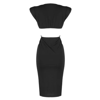 VGH Black Hollow Out Sexy Šaty Pro Ženy O Krk bez Rukávů Vysoký Pasu Kolena Délka Elegantní Šaty Ženské 2021 Módní Styl Nové