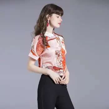 Wilstage krátký rukáv košile ženy límec halenka jednořadového AB vzor barev tričko 2020 Letní potištěné topy