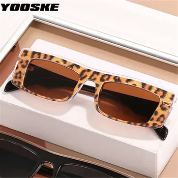 YOOSKE Malý Obdélník sluneční Brýle, Ženy, Muži Módní Úzký rám Sluneční Brýle Dámy Sexy Leopard Černé Brýle Odstíny UV400
