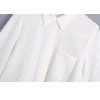 Za 2021 Bílá Košile Ženy Tlačítko Up Košile Letní Halenky Ženy Ležérní Dlouhý Rukáv Texturou Límečkem Košile Žena Asymetrickým Lem