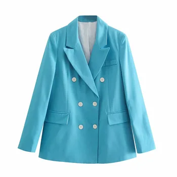 ZA letní nový styl dámská móda all-zápas temperament kapsy dvojí breasted ležérní profesionální oblek sako