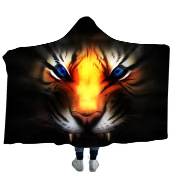 Zimní Teplé Deky Tiger 3D Tisk Nositelná Deka s Kapucí Home Office Pohovka Cestování Hodit Kryt Dospělé Děti Mikiny Deka Plášť