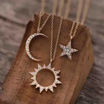 Šperky Náhrdelník Slunce Přítele Módní Crystal Zlatý Přívěsek Náhrdelníky Dárky Pro Nejlepší Ženy, Dívky, Hvězda, Měsíc, Vlastní