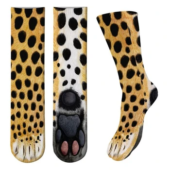 1 Pár Zvířecí Tlapy Crew Socks Unisex Dospělé, 3D Tisk Kočička, Tygr, Zebra, Leopard Legrační Punčochy pro Ženy, Muže Dárky M6CD