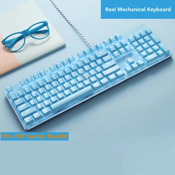104keys Mechanické Klávesnice Roztomilé Kabelové USB Real s Podsvícením Modré Spínače Herní Klávesnice Myš Komba pro Notebook PC