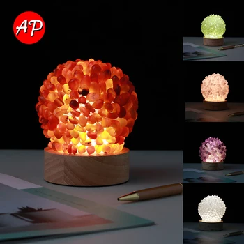 1ks Přírodní Světelný Crystal Osvětlení Ozdoby Rose Quartz USB Noční Světlo Zdraví A Péče o Oční Lampa Ozdobit Dárek