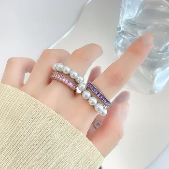 2021 Jižní Korea Nový Vynikající Dvojitý Perlový Prsten Módní Temperament Univerzální Prsten, Elegantní Dámské Šperky