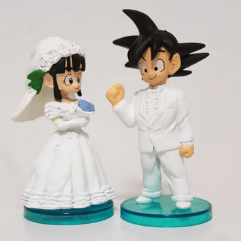 2021 NOVÉ 2ks/set Anime Syn Goku A ChiChi Svatební PVC Údaje Hračky, Panenky 8cm
