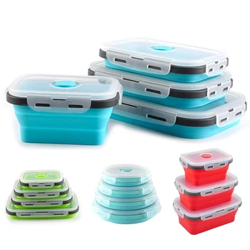 4 ks Silikonové Oběd Bento Box pro Skladování Potravin Přenosná Miska Skládací S Víkem Kontejner Lunchbox BPA Free mikrovlnné trouby Nádobí