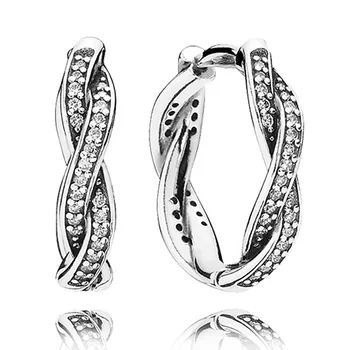 Autentické 925 Sterling Silver Zachycené Stuhy Lásky Srdce Brilantní Luk Had Řetěz Vzor Náušnice Pro Ženy Módní Šperky