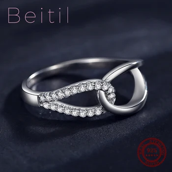 Beitil Dvojitý Kruh Design Prsteny, 925 Sterling Silver Jasné Zircon Módní Šperky Pro Jemné Ženské Módní Šperky Dárek