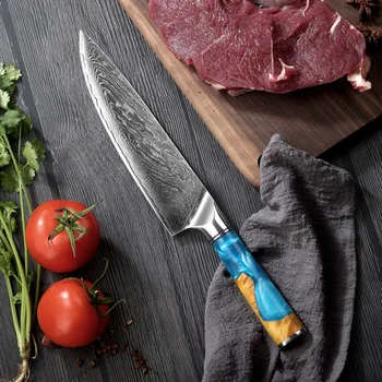 Damašku Chef Nůž 8 Palcový Kuchyňské Nože Profesionální VG10 s Vysokým obsahem Uhlíku z Nerezové Velmi Ostré Damašek Oceli Nůž Rukojeť Pryskyřice
